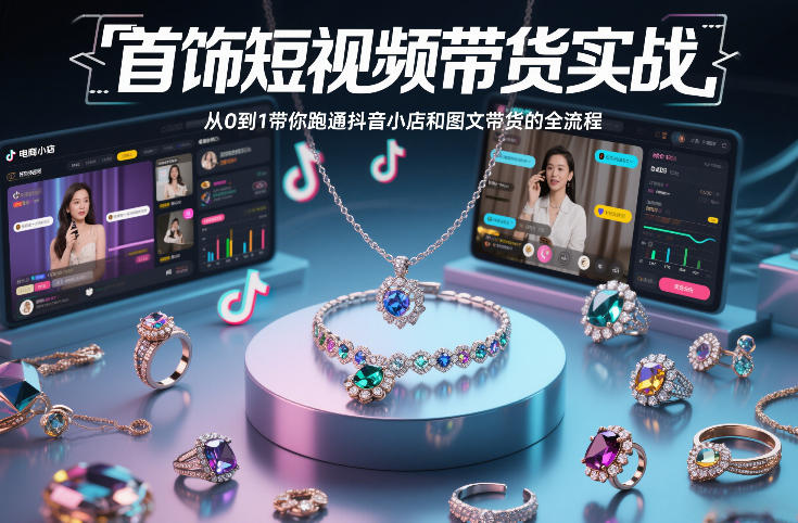 首饰短视频带货实战,从0到1带你跑通抖音小店和图文带货的全流程-灵感工坊云网创