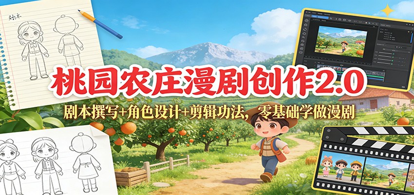 桃园农庄漫剧创作2.0：剧本撰写+角色设计+剪辑功法，零基础学做漫剧-一个小目标云网创