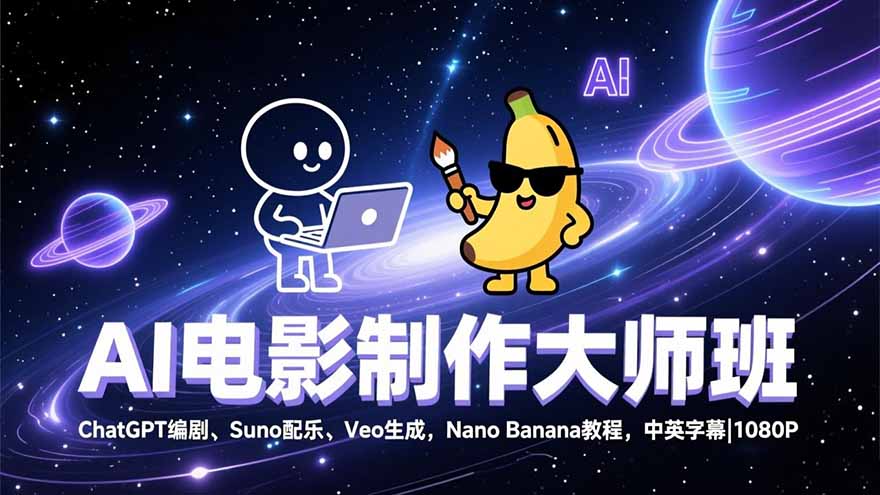 AI电影制作大师班:ChatGPT编剧、Suno配乐、Veo生成,Nano Banana教程,中英字幕|1080P-灵感工坊云网创