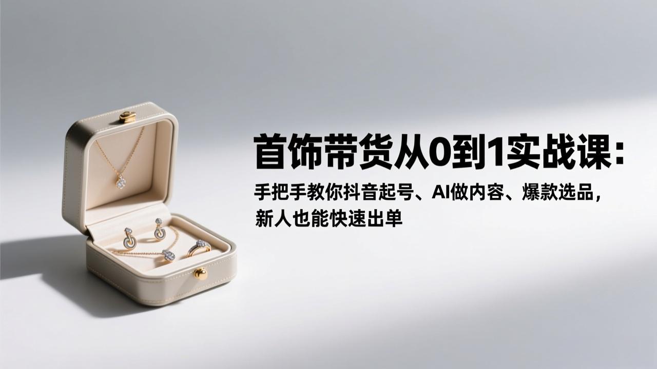 首饰带货从0到1实战课:手把手教你抖音起号、AI做内容、爆款选品,新人也能快速出单-灵感工坊云网创