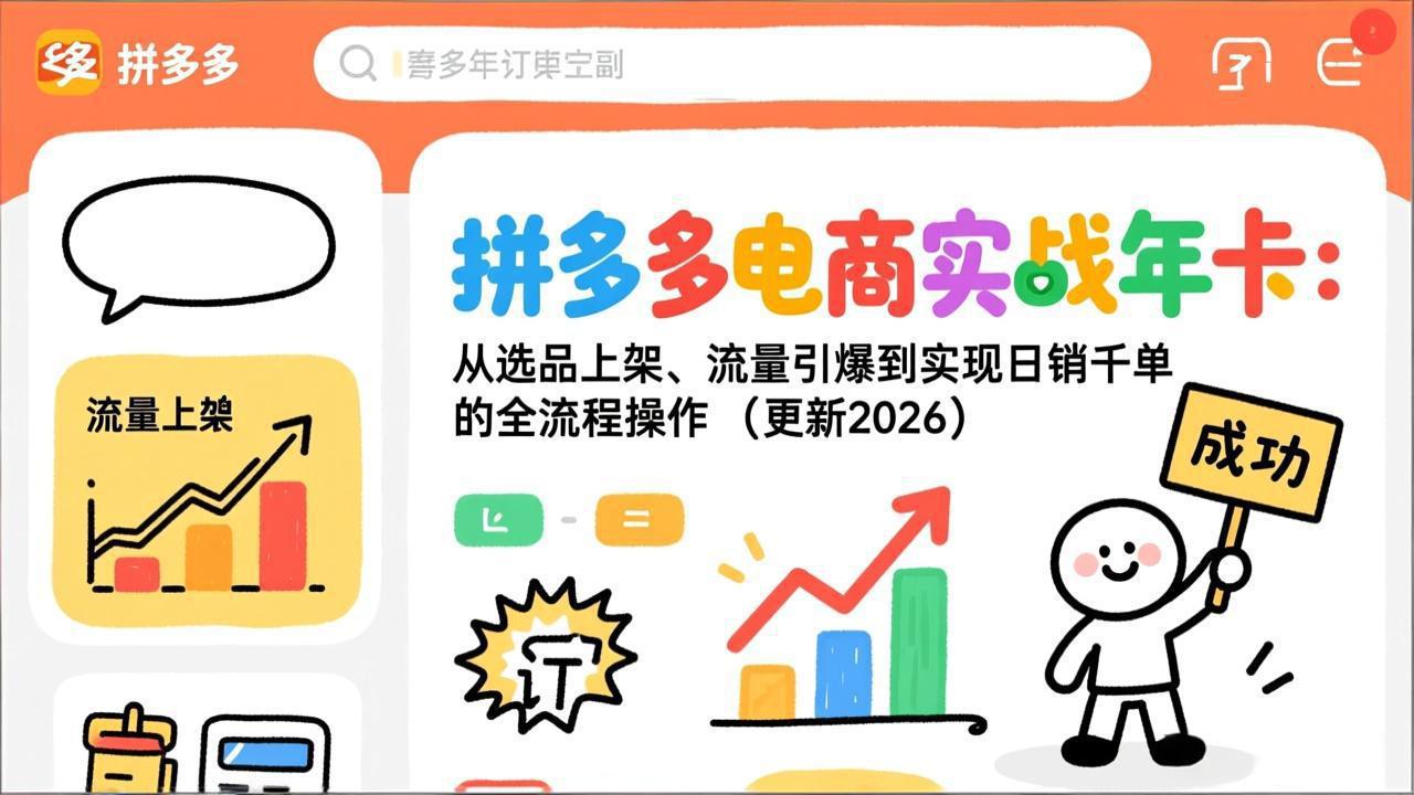 拼多多电商实战年卡:从选品上架、流量引爆到实现日销千单的全流程操作(更新2026-灵感工坊云网创