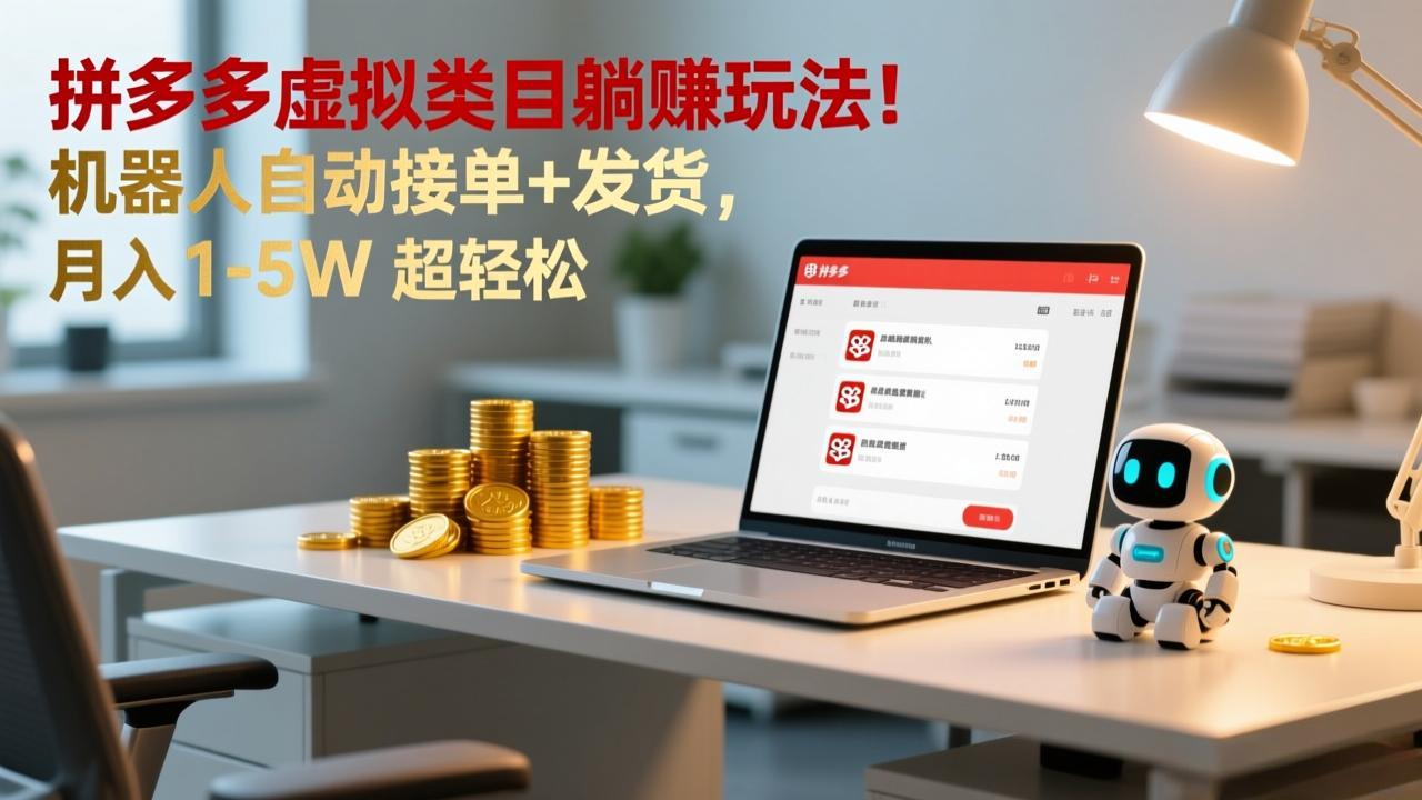 多多虚拟类目躺赚玩法!机器人自动接单+发货,月入 1-5W 超轻松-灵感工坊云网创