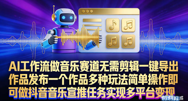 AI工作流做音乐赛道，无需剪辑，一键导出作品发布，一个作品多种玩法，简单操作即可做抖音音乐宣推任务-一个小目标云网创