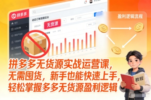 拼多多无货源实战运营课,无需囤货,新手也能快速上手,轻松掌握多多无货源盈利逻辑-灵感工坊云网创