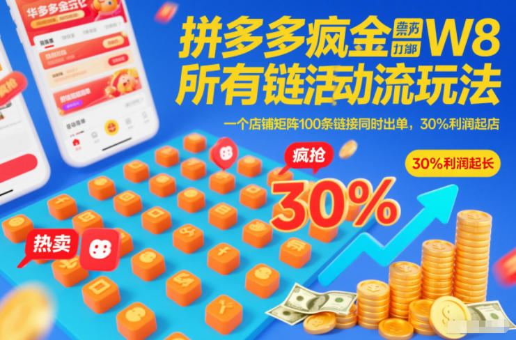 拼多多疯狂活动流玩法,所有链接全部打标,一个店铺矩阵100条链接同时出单,30%利润起店-灵感工坊云网创