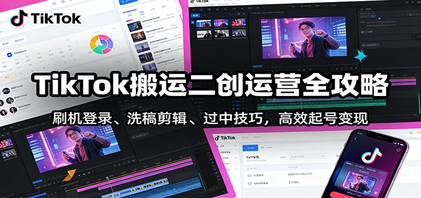 TikTok搬运二创运营全攻略:刷机登录、洗稿剪辑 、过中技巧,高效起号变现-灵感工坊云网创